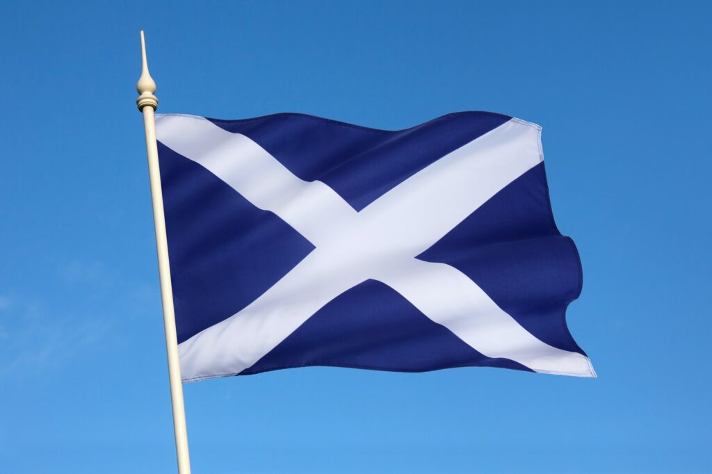 Flag of Scotland - also known as St Andrew's Cross or the Saltire, is the national flag of Scotland.