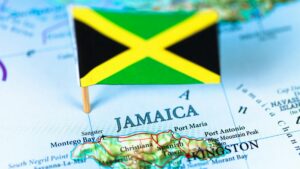 Jamaica Country Flag in a Map, Kingston Capital Text, Creative Font